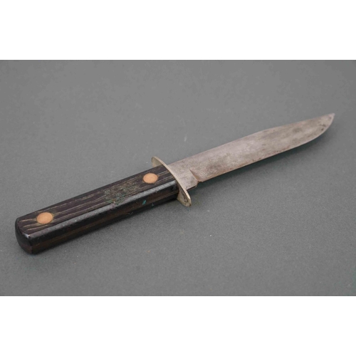 340 - Two American pen knives together with a German sheath knife and another similar example.