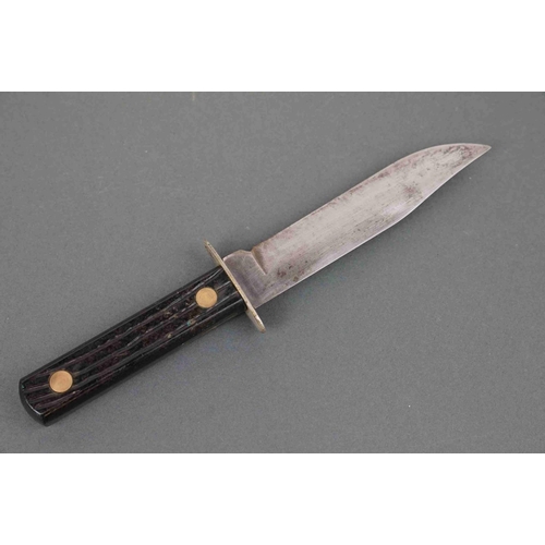 340 - Two American pen knives together with a German sheath knife and another similar example.