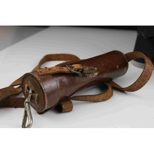 102 - Cased set of Binoculars together with a small vintage leather cased field telescope.