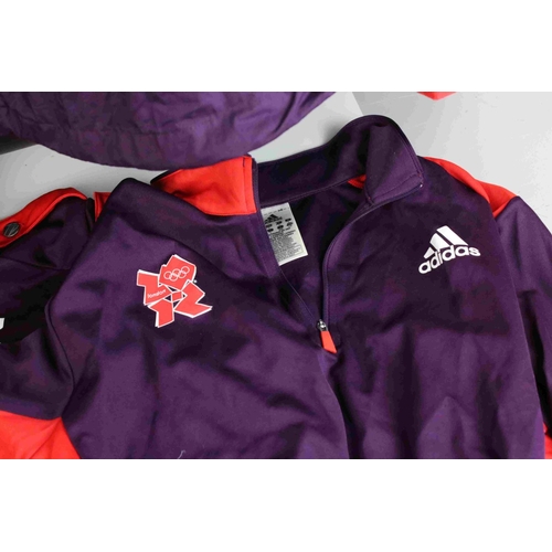 103 - Group of 2012 Adidas Olympic clothing to include T shirts x 2, trousers x 2, and waterproof jackets ... 