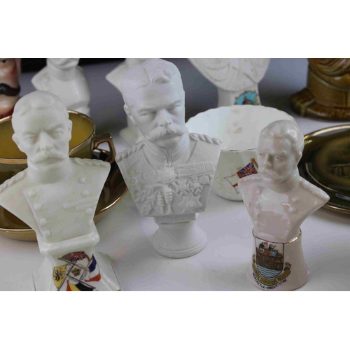 104 - A group of Lord Kitchener Boer War/WW 1 collectables to include crested china busts Shelley, Arcadia... 