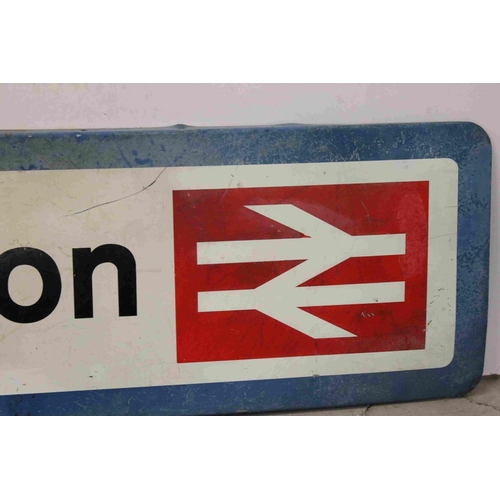 116 - A late 20th century Metal British Rail  ' Station ' Directional Sign, 1960's / 70's, approx 107cms l... 