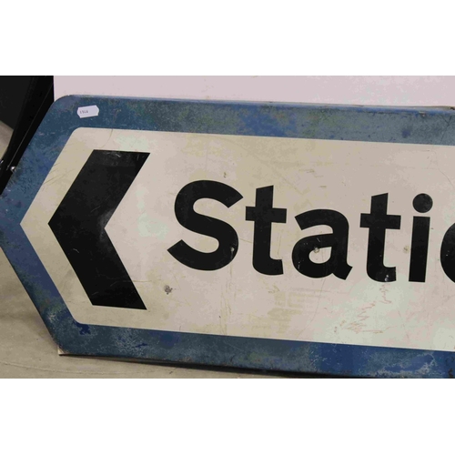 116 - A late 20th century Metal British Rail  ' Station ' Directional Sign, 1960's / 70's, approx 107cms l... 