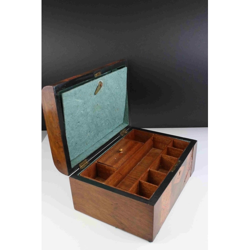 123 - Two Victorian Walnut Sewing / Jewellery Boxes, one with tunbridgeware inlay, each 25cms long