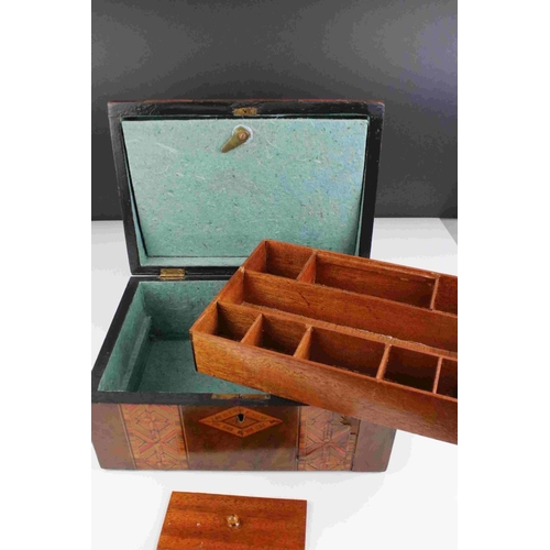 123 - Two Victorian Walnut Sewing / Jewellery Boxes, one with tunbridgeware inlay, each 25cms long