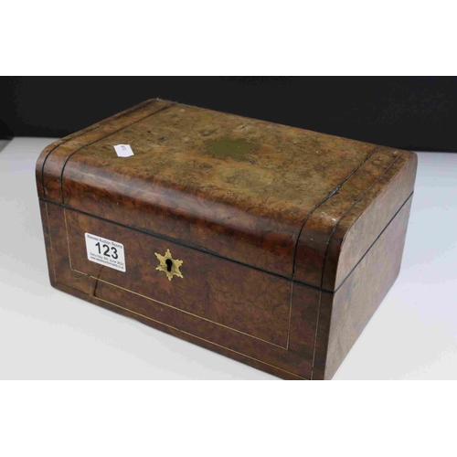 123 - Two Victorian Walnut Sewing / Jewellery Boxes, one with tunbridgeware inlay, each 25cms long