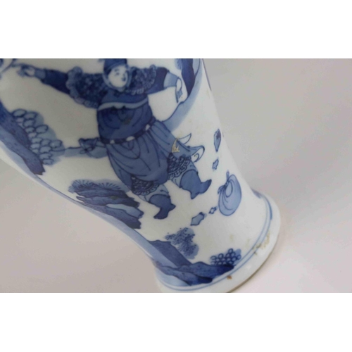 13 - Chinese Porcelain Blue and White Baluster Vase decorated with figures, six character marks to base, ... 