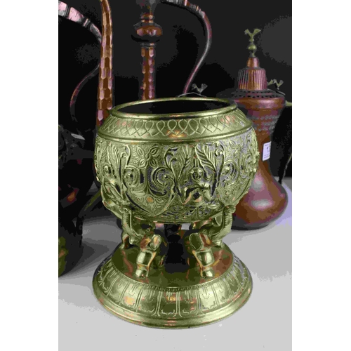 130 - Collection of Indian / Persian Metalware including Three Copper and One Brass Coffee Pots, Brass Emb... 