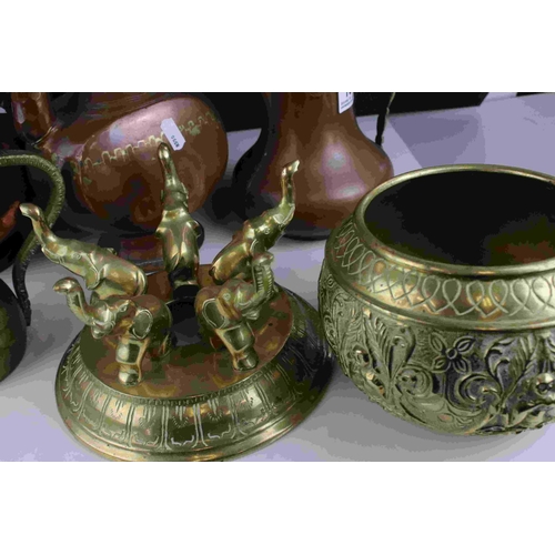 130 - Collection of Indian / Persian Metalware including Three Copper and One Brass Coffee Pots, Brass Emb... 