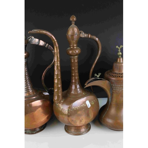 130 - Collection of Indian / Persian Metalware including Three Copper and One Brass Coffee Pots, Brass Emb... 