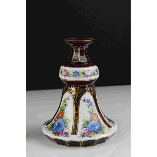 25 - 19th century Bohemian red ground Glass Decanter with gilt and painted floral panels.