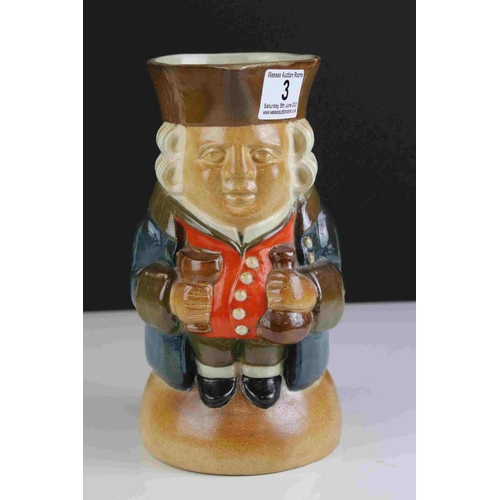 3 - Royal Doulton Lambeth Salt Glazed Toby Jug, impressed number 8572, decorator N L,  22cm tall