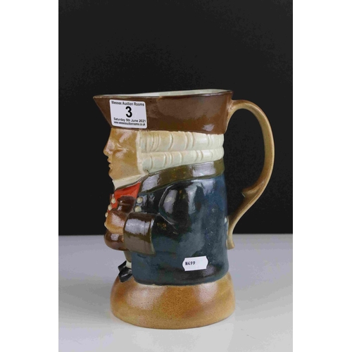 3 - Royal Doulton Lambeth Salt Glazed Toby Jug, impressed number 8572, decorator N L,  22cm tall