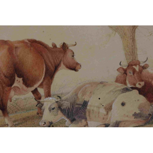 40 - Early 20th century gilt framed watercolour Thomas Sidney Cooper R A cattle in a rural setting signed... 