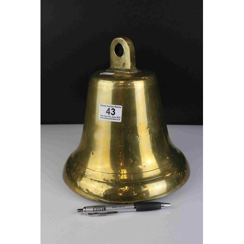 43 - Antique brass bell, probably a ships bell, 27cms high