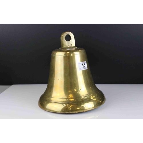 43 - Antique brass bell, probably a ships bell, 27cms high