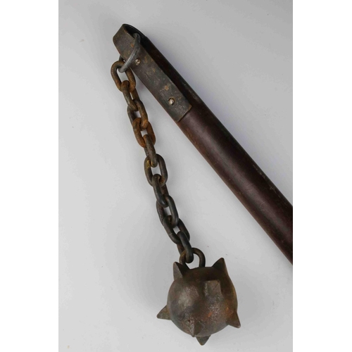 52 - Medieval style flail weapon with wooden handle. 79cms long