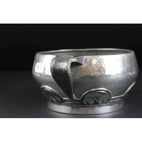 55 - Early 20th century Tudric hammered pewter bowl with stylized leaf decoration marked Tudric England 0... 