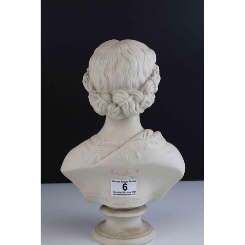 6 - 19th Copeland Parian ware bust of a young Queen Victoria, impressed mark  'Crystal Palace Art Union ... 