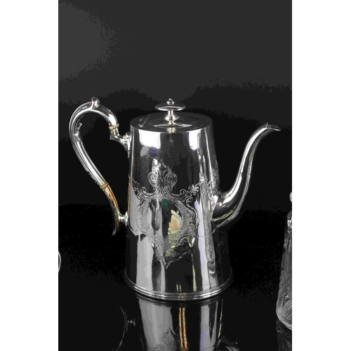 67 - A box of mixed silver plated items to include a coffee pot, cream jug, sugar shaker and a quantity o... 