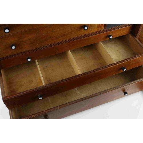 77 - A vintage wooden portable collectors cabinet with 5 internal drawers of various sizes.