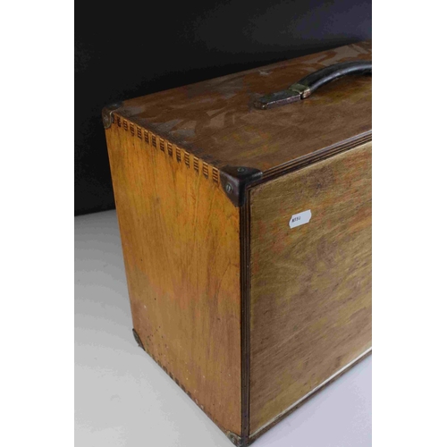 77 - A vintage wooden portable collectors cabinet with 5 internal drawers of various sizes.