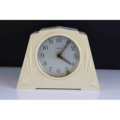 79 - Art Deco White / Cream Bakelite Cased Ingersoll Mantle Clock, 14cms high