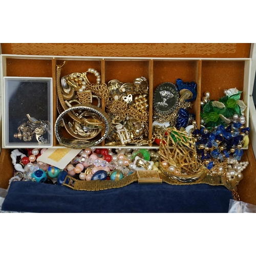 366 - A collection of mainly vintage costume jewellery contained within a vintage jewellery box.