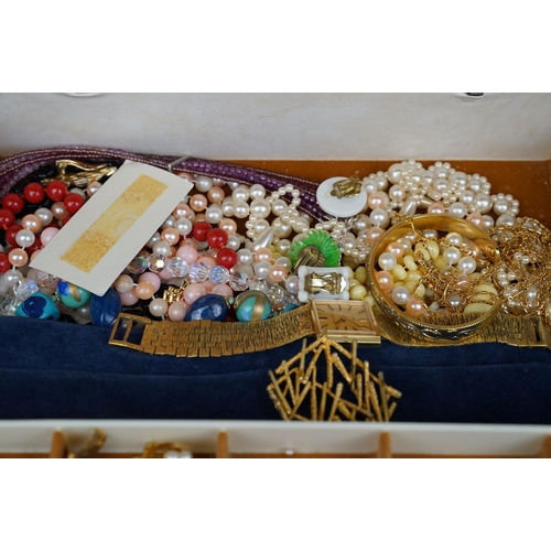 366 - A collection of mainly vintage costume jewellery contained within a vintage jewellery box.