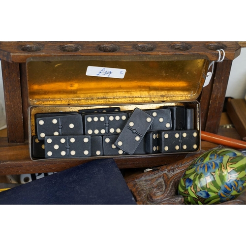 400 - A box of mixed collectables to include a pipe rack in the form of a gate, boxed vintage scales & wei... 