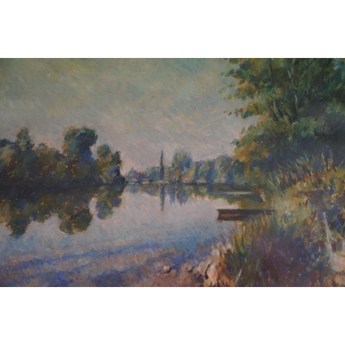 409 - A impressionist oil painting, river scene signed Sowman, approx. 21 x 29 cm