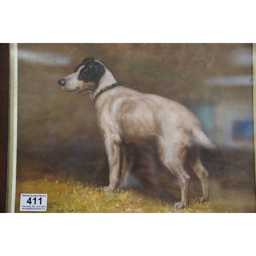 411 - Framed oil painting study of a Jack Russell terrier