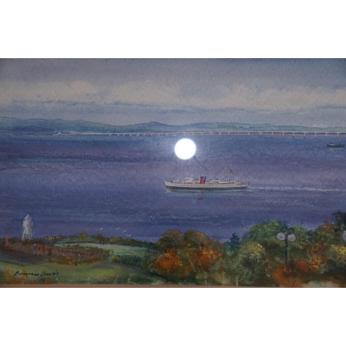 423 - Dennis Lewis, Bristol Artist, watercolour 'Two Crossing and The Balmoral,' artist biog verso 24 x 70... 