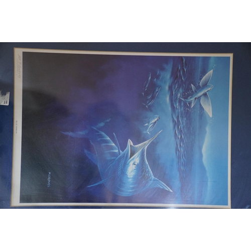 424 - M Groves, angling interest,  a set of 9 framed and glazed fish prints to include Salmon, Bass, Brown... 