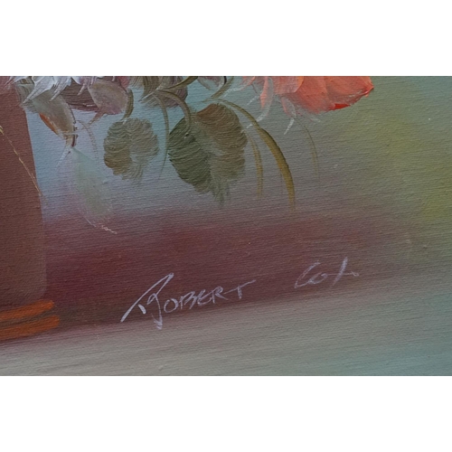 436 - Two framed oil on canvas still life flower paintings.