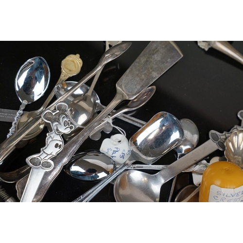 373 - A collection of silver plated crested spoons together with other silver plated cutlery to include a ... 