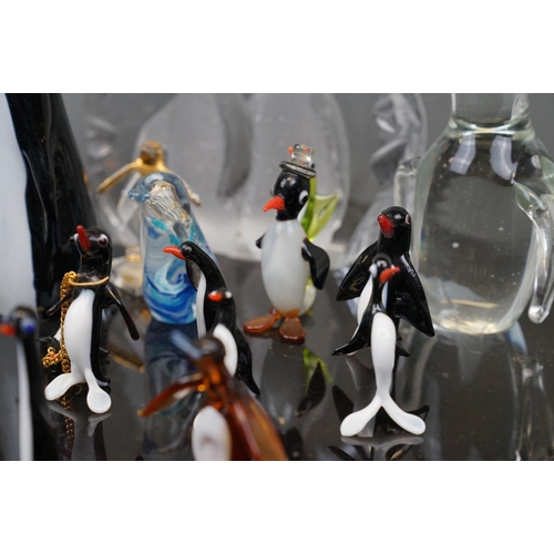 381 - A collection of glass Penguin figures to include Wedgewood and Murano examples.