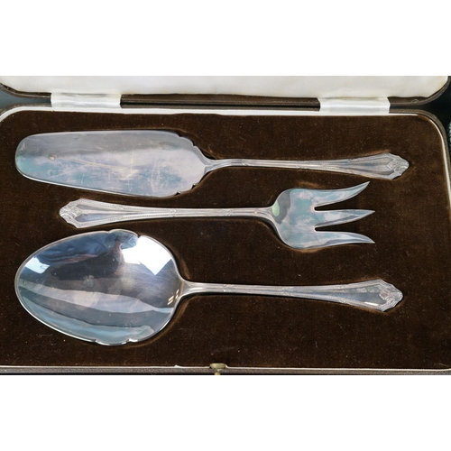 398 - A collection of silver plated cutlery to include cased knives and forks.