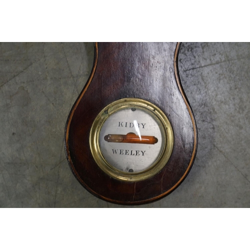 402 - An antique Kidby Weeley mahogany cased banjo barometer.