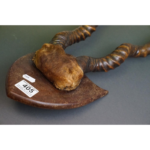 405 - A pair of early 20th century Antelope antlers  mounted on a small wooden shield.