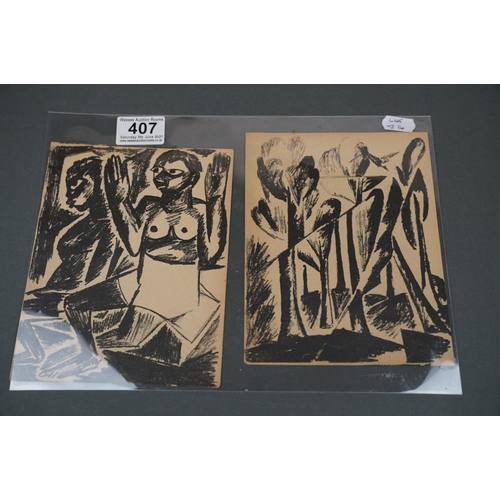 407 - Russian School 1932, a pair of abstract lithograph prints in monochrome (having extensive pen and in... 