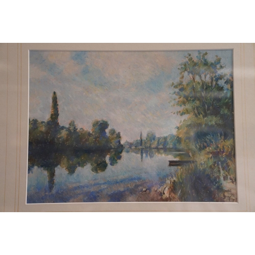 409 - A impressionist oil painting, river scene signed Sowman, approx. 21 x 29 cm