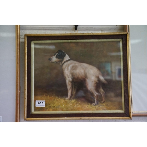 411 - Framed oil painting study of a Jack Russell terrier