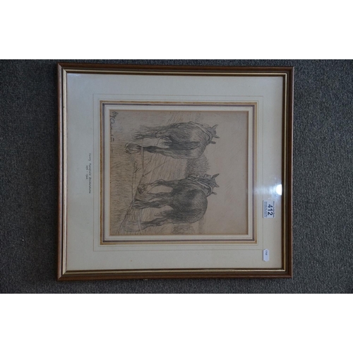 412 - Henry Mansfield Childerstone, 1878-1962, pencil drawing of two Shire Horses ploughing, signed 29 x 2... 