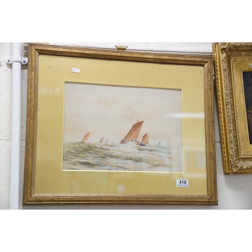 416 - Sailing boats in a choppy sea watercolour signed H Shield. Part of an extensive collection of items ... 