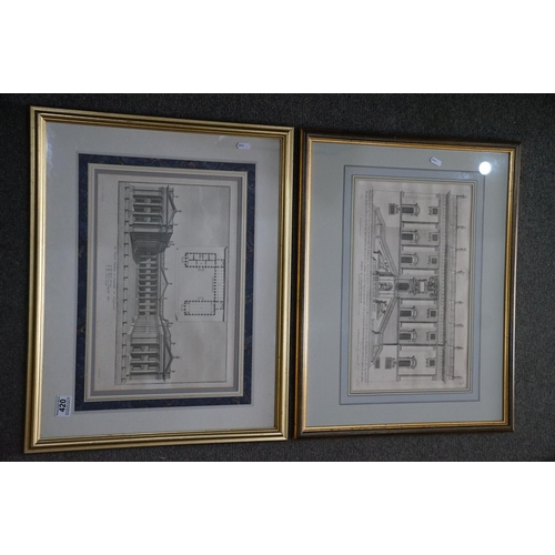 420 - A framed and glazed E Kirkall architectural engraving of Cambridge public building The Royal Library... 