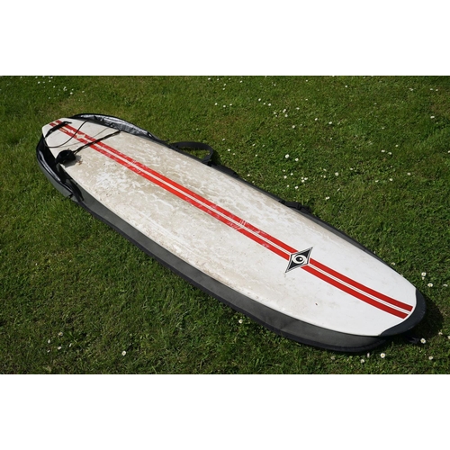 441 - A full size Bicsurf three fin surf board in a Bulldog 7ft 6in board bag.