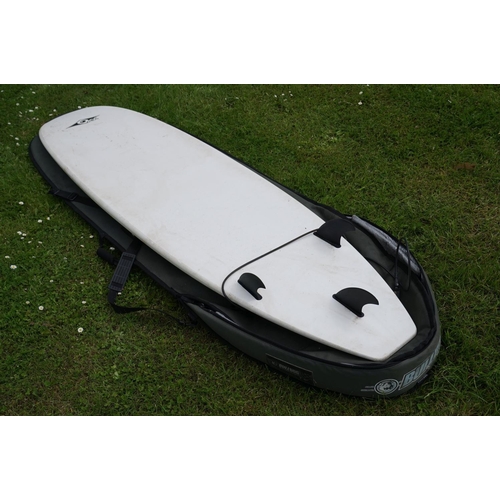 441 - A full size Bicsurf three fin surf board in a Bulldog 7ft 6in board bag.