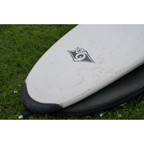 441 - A full size Bicsurf three fin surf board in a Bulldog 7ft 6in board bag.