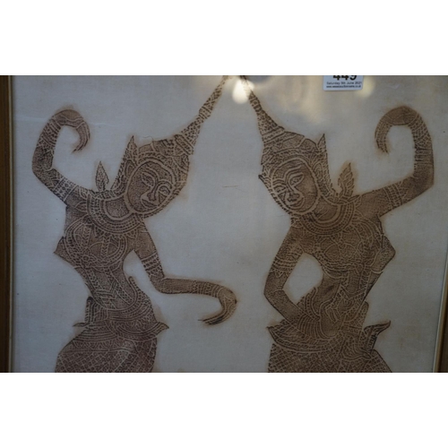 449 - A pair of framed and glazed Asian Thai prints of dancing figures